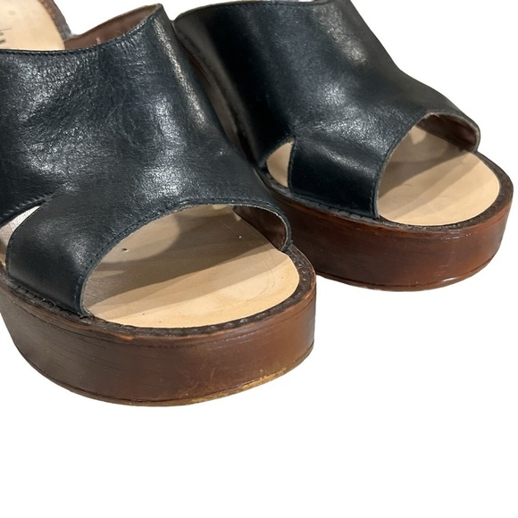 YoYo Vintage Y2K 6.5 Wooden Leather Platform Chunky Wedge Sandals 90’s - Picture 4 of 10